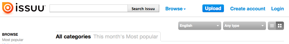 Search bar at the top of Issuu.com page